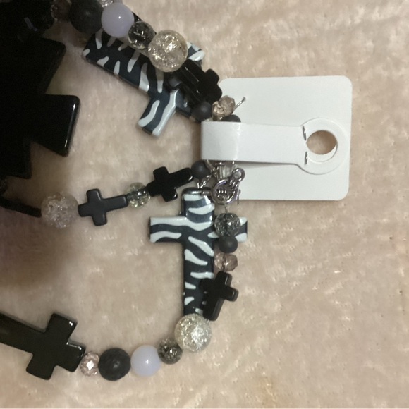 Chunky Spiritual Jewelry 3 pc set Zebra ceramic cross - Picture 2 of 3